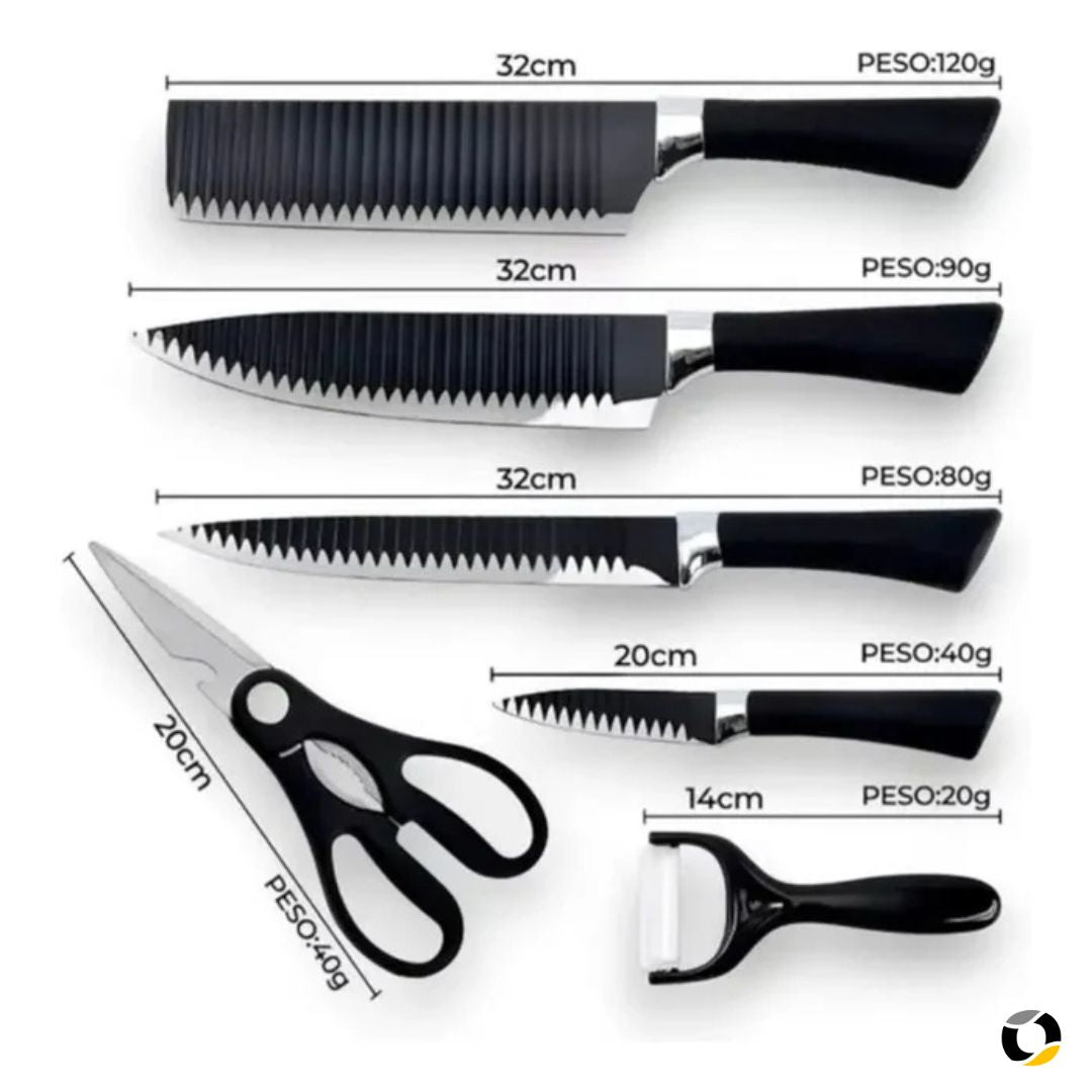 Juego de Cuchillos Profesionales Carbono Premium + Pelador + Tijera + Afilador Electrico Gratis - ¡Oferta Limitada!