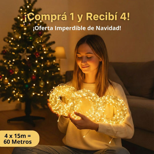 🔥Nueva Luz Mágica Premium Navideña - Comprá 1 y Recibí 4 Rollos de 15 m Con 800 Leds ¡Oferta Navidad!